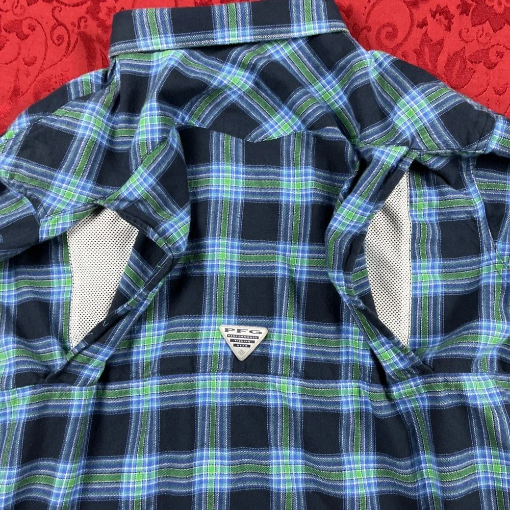 Columbia‎ PFG Pearl Snap Vented Long Sleeve Flannel Shirt Mens XXL Blue Plaid